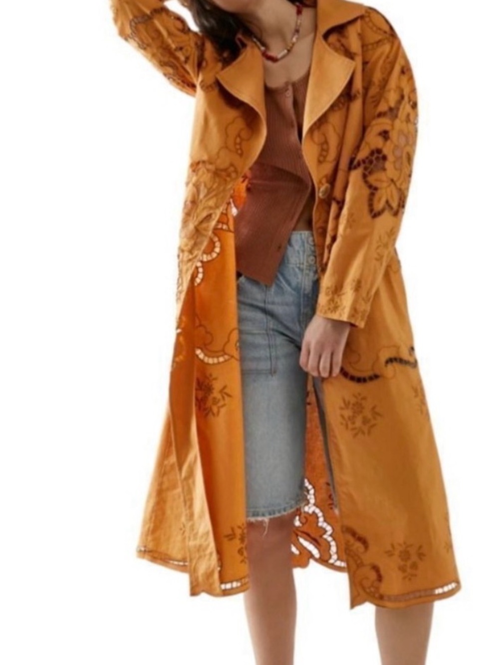 Free People Suzanna Autumn marigold eyelet Cotton Duster size Med - Picture 5 of 13